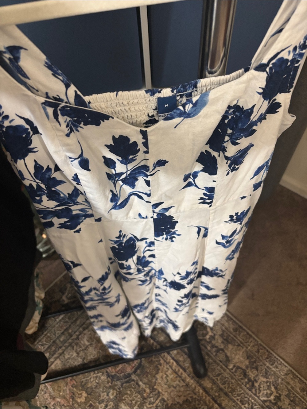 Old Navy White Jumpsuit with Blue Floral Pattern